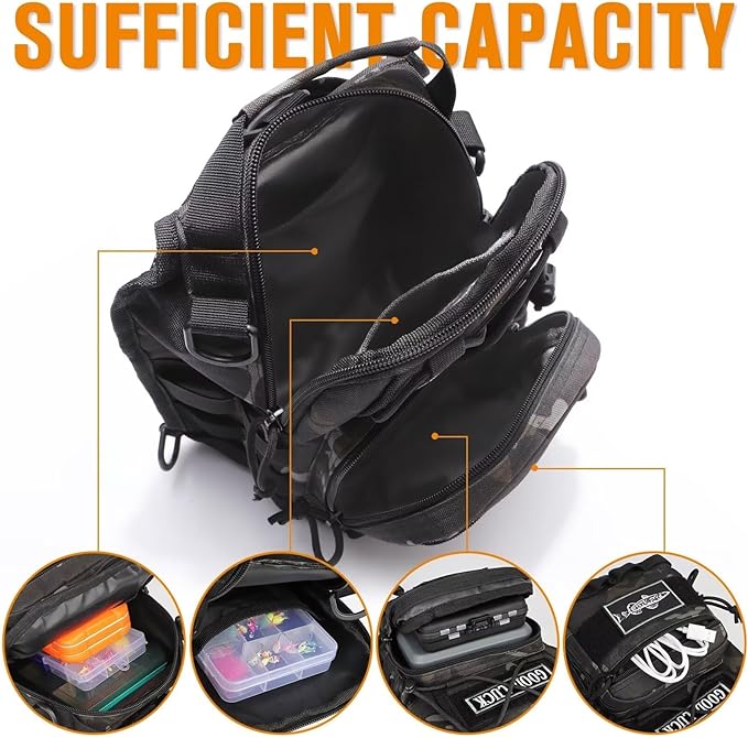 Dovesun Small Fishing Backpack, Fly Fishing Sling Pack Waterproof Backpack with Tackle Boxes 25pcs Crappie Jig Heads