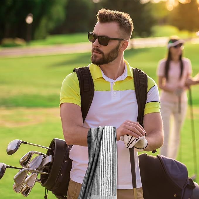 Buryeah Golf Towel 22 x 44 Inch Cotton Golf Caddy Towel Camping Large for Caddies Golfers Tour Players Club with Stripe