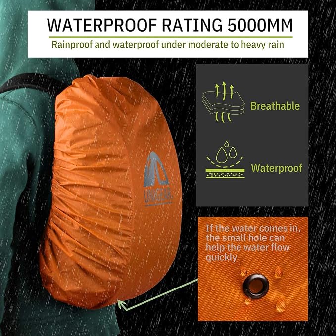 Unigear Backpack Rain Cover Waterproof Rating 5000mm Ultraportable and Durable with 2 Anti-Slip Buckle Strap, Integrated Carry Pouch Design (Orange, XX-Large)