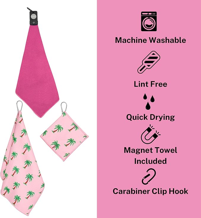 Magnetic Golf Towel for Golf Bags with Clip for Men & Women, Waffle Weave Microfiber Towel with Industrial Strength Clip Hook for Strong Hold to Golf Carts or Clubs, Set of 3