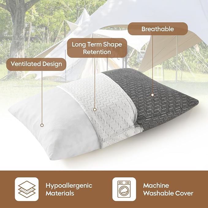 Travel Pillow Compressible Camping Memory Foam Pillow - Dark Grey M Size, Avocado Green S Size, Ideal Backpacking, Airplane and Car