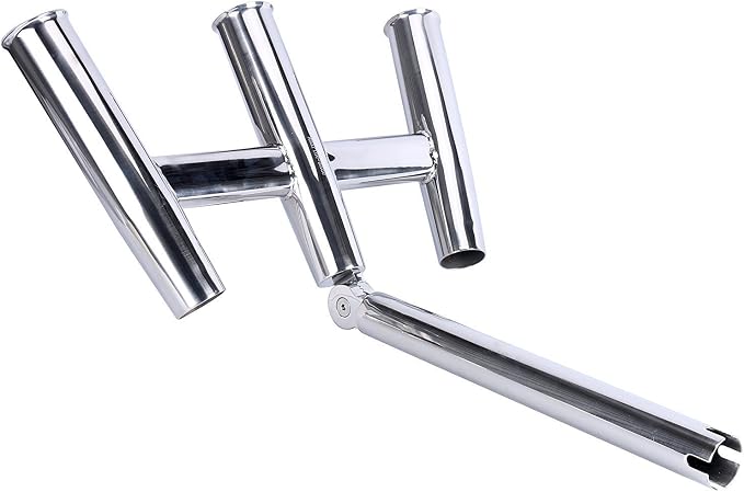Amarine-made 3 Tube Silver Highly Polished Stainless Steel Trident Outrigger Stylish Rod Holder - Triple Rod Holder , Kite Fishing Mount 3-Rod Holder (Size B)