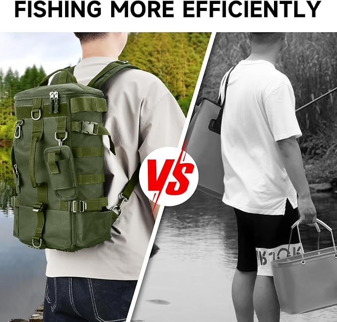 KOMCLUB Dark Green Fishing Sling Tackle Storage Backpack, Lightweight‌ | Water-Resistant Outdoor Gear Bag, Stores Fishing Equipment, Ideal for Short Trips
