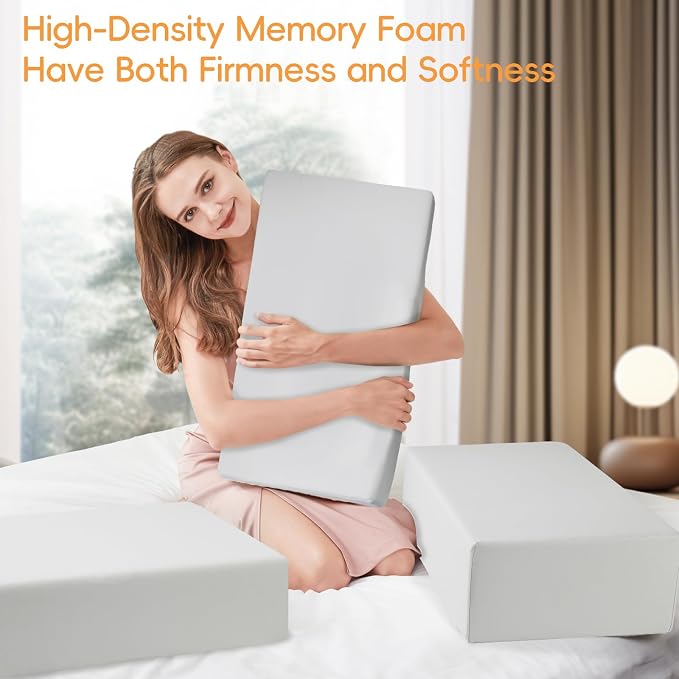 TOPPURE Cube Memory Foam Pillow for Side Sleepers(Thin Pillow, 24"x12"x4"), Square Pillows for Neck and Shoulder Pain Relief, Anti Snore Pillows with Washable Pillowcase,Gray