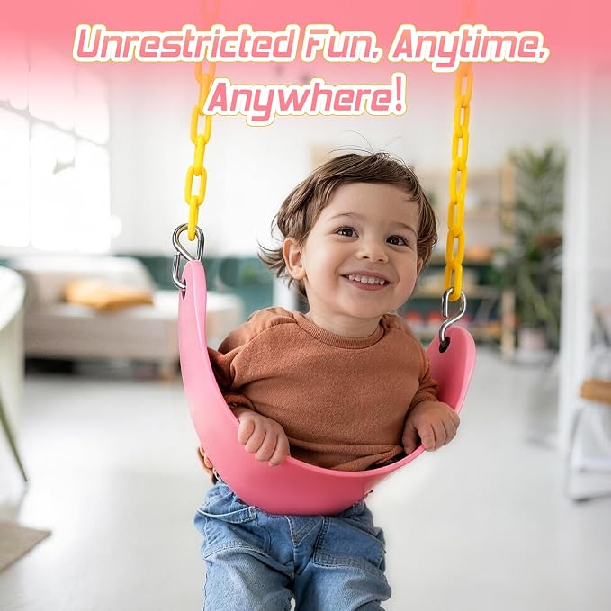 SEKKVY 2 Pack Swing Seats with 66" Heavy Duty Chains, Swing Set Accessories Replacement with Snap Hooks, Toddler Swings Supports 250 lbs for Outdoor Backyard Playground, Indoor Swing for Kids, Pink
