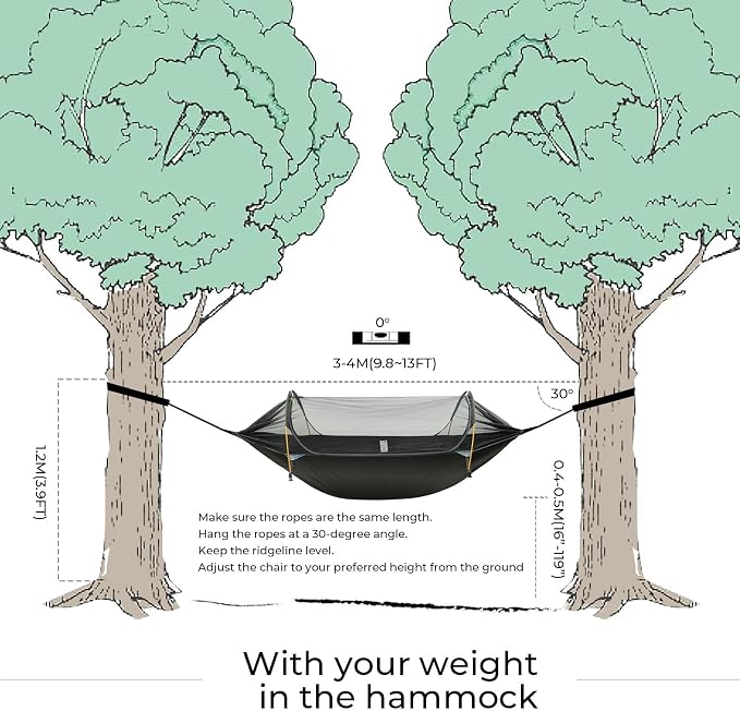 Camping Hammock Tent with Mosquito Net & RainFly, 3 in 1 Waterproof Portable Sleeping Hammock Bug Backpacker Lightweight Outdoor Gear Swing for Hiking Travel Patio Expedition(Dark Green)