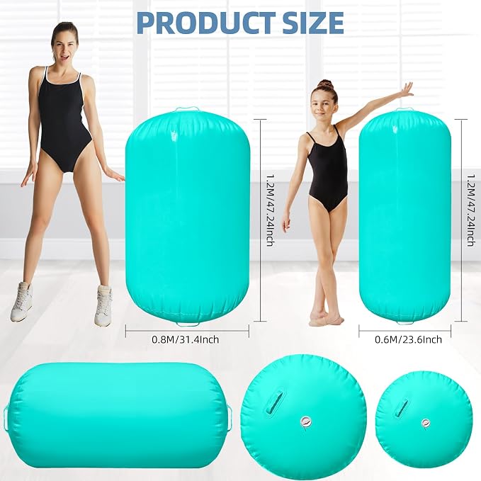 Air Roller Gymnastics, 47.2x23.6"/47.2x31.5" Inflatable Air Tumble Barrel, Back Handspring Training Gymnastics Barrel for Tumbling Cheerleading Yoga Gym with Manual Air Pump Indoor&Outdoor Use