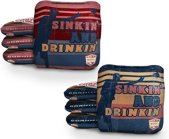 Professional Cornhole Bags Set of 8 Regulation Patriotic Series Resin Filled Pro Bean Bags Dual-Sided Slick and Stick