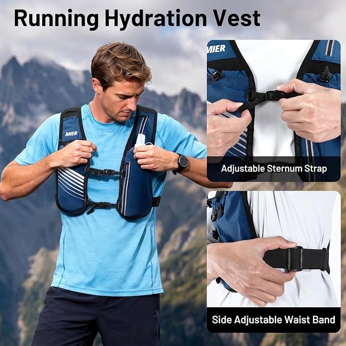 MIER Running Vest for Women Men, Lightweight Breathable Hydration Vest with 500ml Soft Flask Reflective Hydration Backpack for Marathon Cycling Hiking Jogging