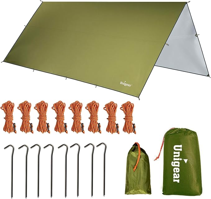 Unigear Hammock Rain Fly, 16.4/14.4/13/10ft Camping Tarp, UV Protection & Waterproof & Lightweight for Camping, Backpacking and Outdoor Adventure (Green, 9.8 * 16.5ft)