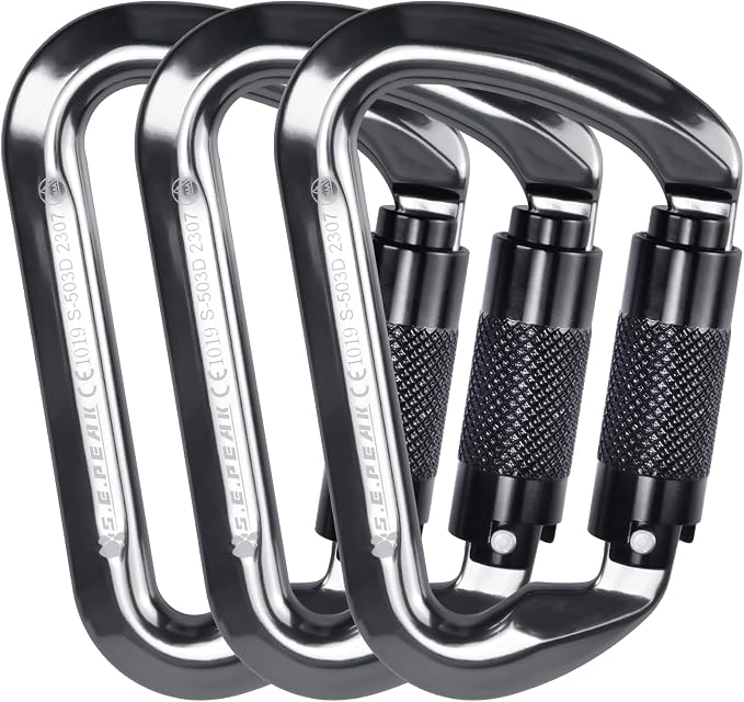 SEPEAK UIAA 30kN Climbing Carabiner Clips, Professional Heavy Duty Twist Locking Carabiners for Climbing,Mountaineering, Rappelling, Camping, Hiking, Swings, Large D Ring Hooks