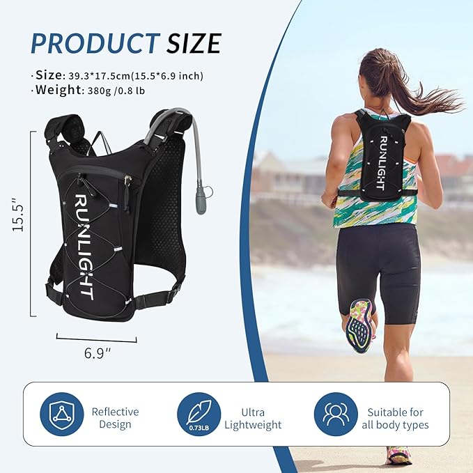 Runlight Running Vest,Lightweight Adjustable Chest Pack with Pistol Holster, Pack with 1.5L Water Bladder, Reflective Running Hydration Vest
