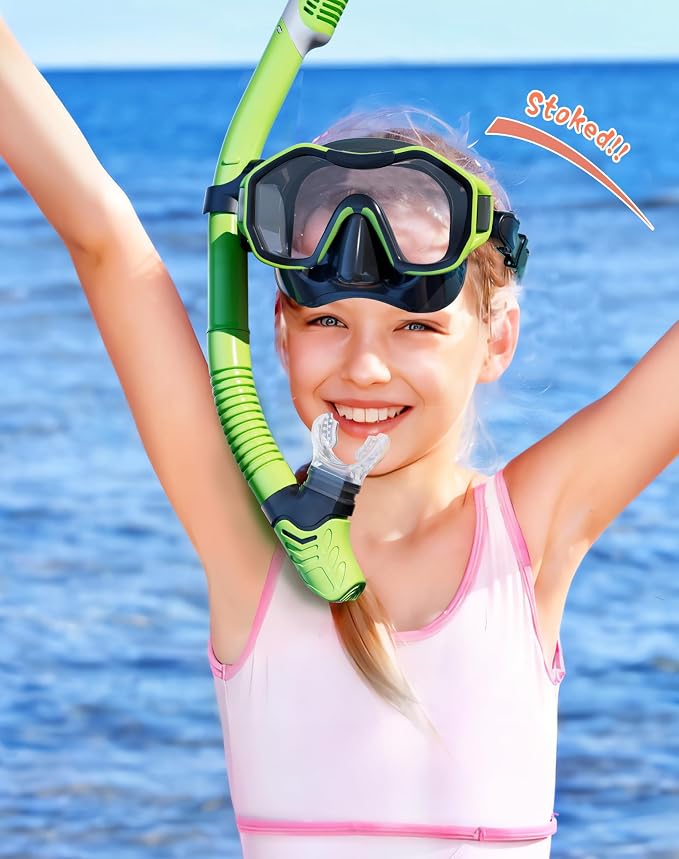 Snorkeling Gear for Adults Kids, Dry-Top Snorkel Set, 180°Panoramic Wide View Diving Mask Breathing Freely Snorkel Mask for Snorkeling Scuba Diving Swimming Travel