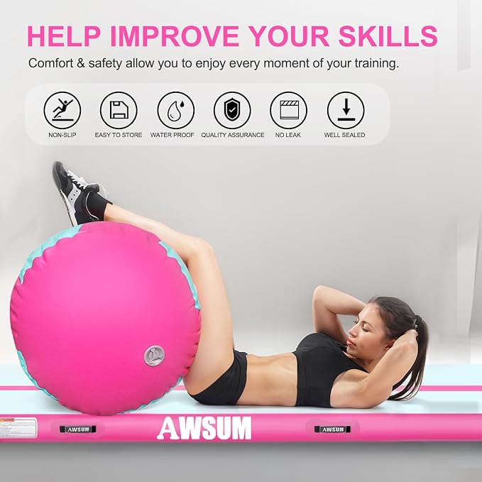 AWSUM Gymnastics Air Barrel, 47.3" x 31.5" Inflatable Tumbling Barrel Backhandspring Training Barrel Air Roller for Back-bend Handstand Cheerleading Yoga Home Gym(No Pump)