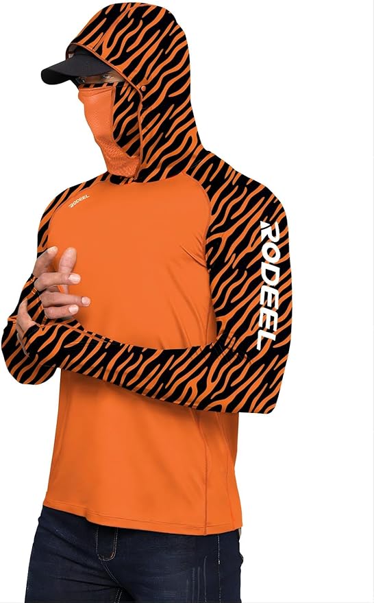 Rodeel Men's UPF 50+ Performance Fishing Hoodie, Long Sleeve Sun Protection Athletic Quick-Dry Breathable T-Shirt