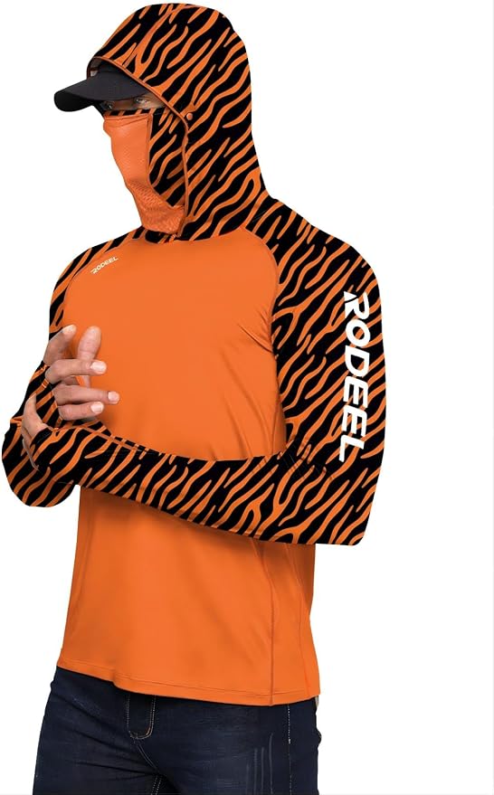 Rodeel Men's UPF 50+ Performance Fishing Hoodie, Long Sleeve Sun Protection Athletic Quick-Dry Breathable T-Shirt