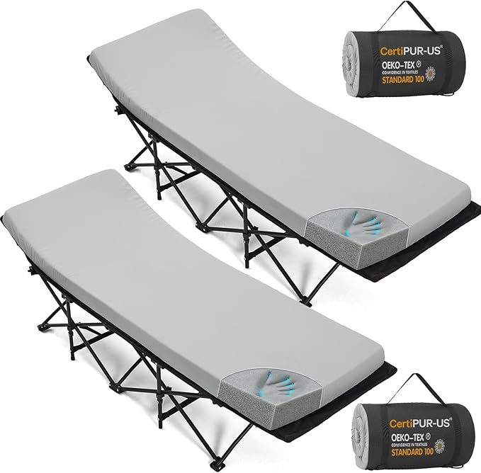 CYMULA Camping Cot Pad 2 Inch Memory Foam, Camping Pad for Folding Cot and Foldable Cot, Portable Roll Up Camp Gear for Car Camping Travel Tent, Non-Slip Waterproof Bottom, Removable Cover, Pad Only