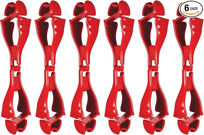 Ergodyne Squids 3400 Glove Clip Holder with Dual Clips, 6-Pack, Red