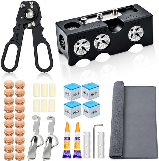 Pool Cue Tips Replacement Kit, 13mm Pool Stick Tips Replacement Kit Billiards Cue Tips Shaper Tools, Pool Cue Replacement Tips Repair Kit Billiard Pool Accessories