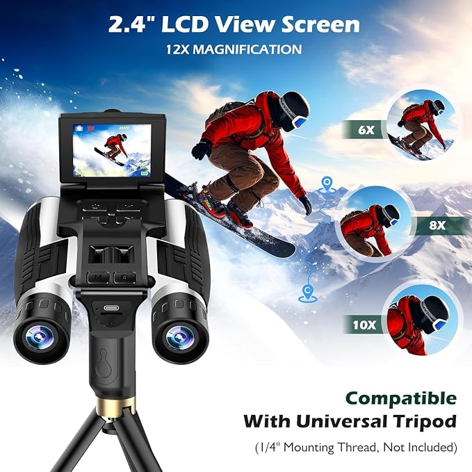 Digital Binoculars with Camera for Adult, 2.4" LCD Display 48MP Camera 2.5K Videos 8X Digital Zoom Ideal for Concerts, Bird Watching, and Outdoor Adventures with 32GB SD Card