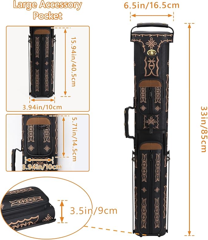 2x4 Pool Cue Case, Hard Pool Cue Case, Billiard Cue Case with Stand, Billiards Accessories Holds 2 Cue Butt and 4 Cue Shafts