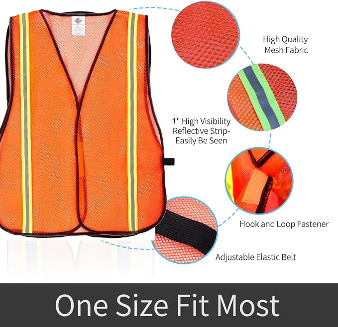 Dazonity High Visibility Reflective Safety Vest, Mesh,Reflective Strips, Fit for Men & Women, Work, Construction (Orange-20pcs)