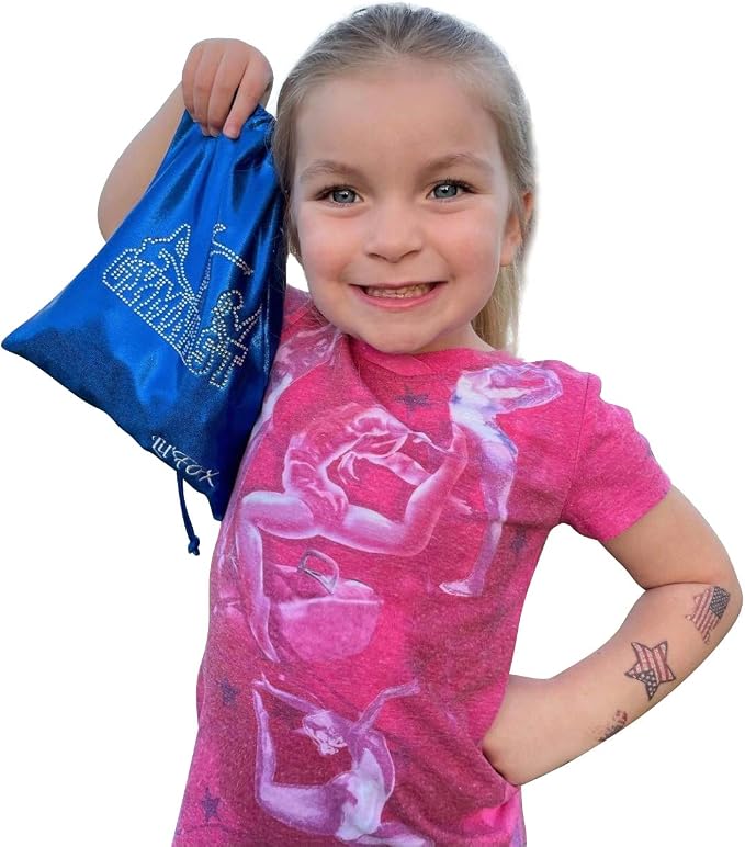 LIL'FOX 8"x10" Drawstring Gymnastics SMALL GRIP BAG 26x20cm - Lightweight Bag for Personal Equipment - Shiny Foil Rhinestones