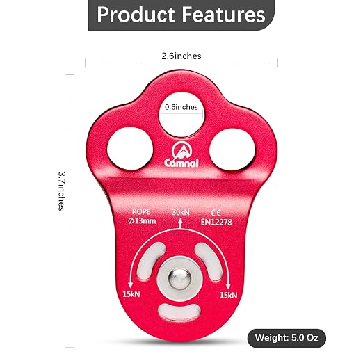 Climbing Pulley 3 Hole Climbing Pulley Stable Traction Climbing Pulley Device Zipline System Pulley, Suit for Tree Work, Rope Climbing and More, Red