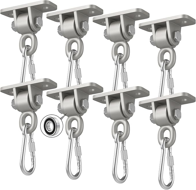 Heavy Duty Swing Hangers with Bearing, Porch Swing Hanging Kit for Outdoor Playground Tree Indoor Ceiling Mount Hardware Brackets with Snap Hooks for Yoga Hammock Punching Bag Accessories 8PCS Silver
