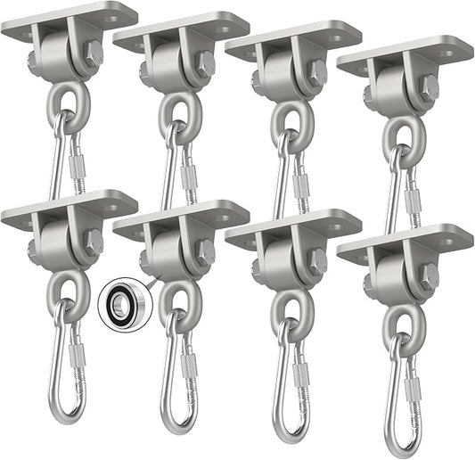 Heavy Duty Swing Hangers with Bearing, Porch Swing Hanging Kit for Outdoor Playground Tree Indoor Ceiling Mount Hardware Brackets with Snap Hooks for Yoga Hammock Punching Bag Accessories 8PCS Silver