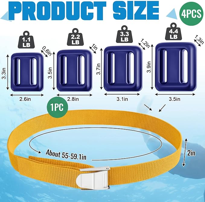 Tellegloww 4 Pcs Dive Weights Belt for Scuba Diving Coated Dive Weights Nylon Dives Belt with 1 Metal Quick Release Buckle for Free Diving Spear Fishing
