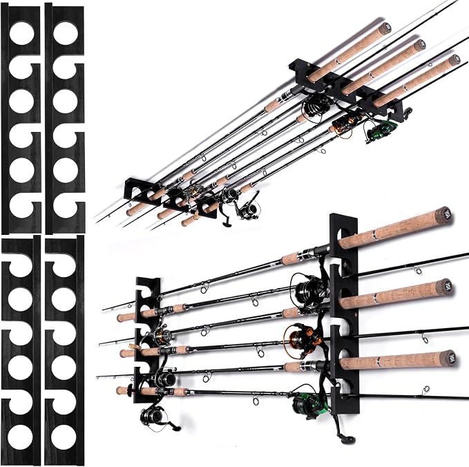 Ghosthorn Fishing Pole Rod Racks Wall or Ceiling Mounted Fishing Pole Rod Holders for Garage Storage Organizer Fishing Gear Equipment for Men Women