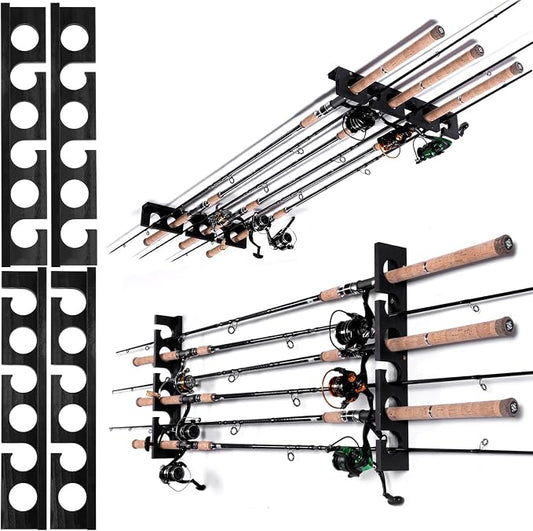 Ghosthorn Fishing Pole Rod Racks Wall or Ceiling Mounted Fishing Pole Rod Holders for Garage Storage Organizer Fishing Gear Equipment for Men Women