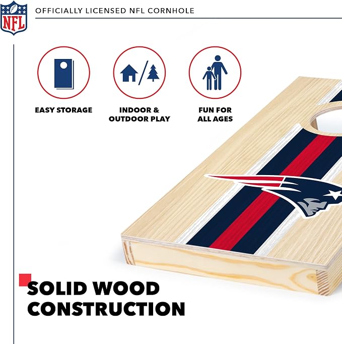 NFL Football Portable Size 1' x 2' Solid Wood Cornhole Set with Direct Print HD Team Graphics – Travel Size