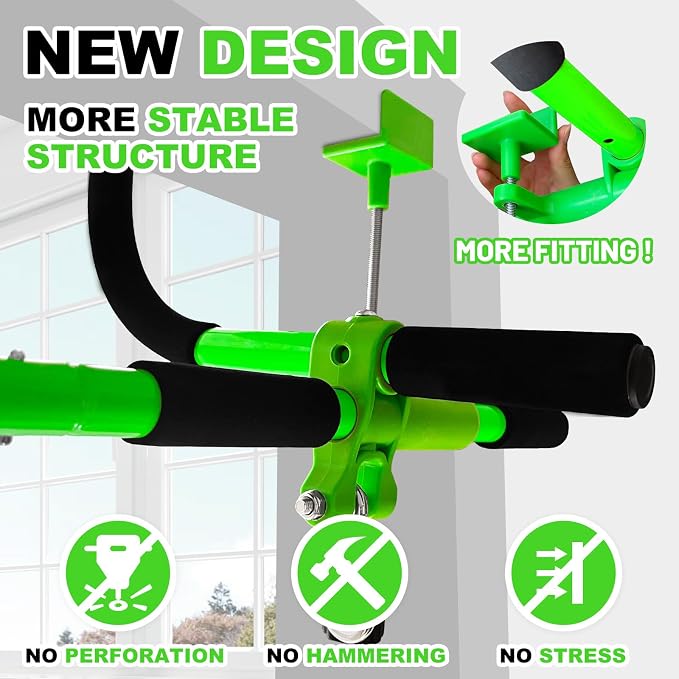 Doorway swing mount for Kids & Door Pull Up Bar for Adults, Indoor Kid Swing with 4 Accessories, Multi-Function Doorway Gym, Fits Door Frame 24.41-30.51'' W x 3.94-6.69'' Thickness (Green)