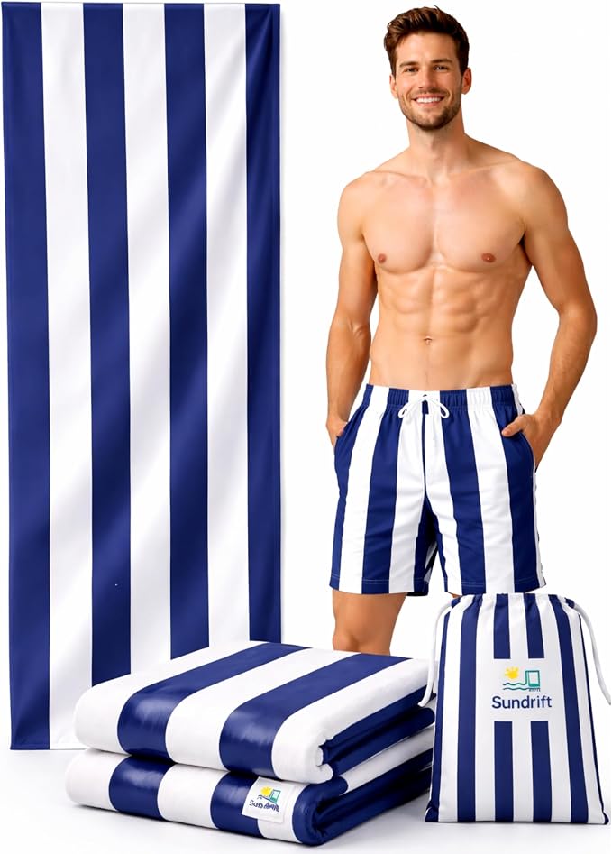 Oversized Microfiber Beach Towel 71x36 Inch, Quick Dry Sand Free Travel Towel, Lightweight Sueded Beach Blanket for Pool, Camping, Yoga & Beach Trips (Navy Blue)