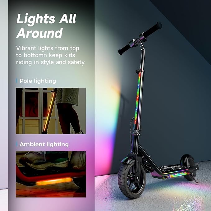 Electric Scooter for Kids Ages 6-12, 150W Motor, Simple One-Button Control, 2 Safe Speeds (6/10 MPH), K2 Pro for 3 Speeds, Colorful Lights, Magnetic Charging, Dual Brake System, 154 Lbs Load Capacity