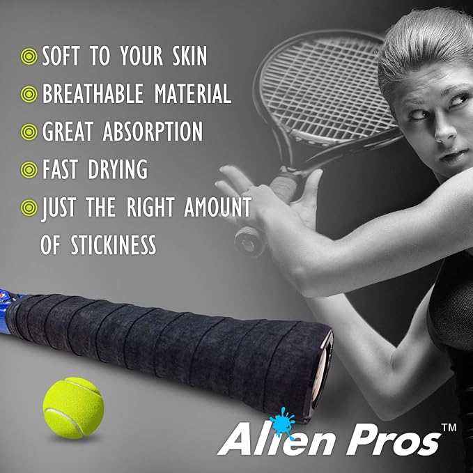 ALIEN PROS Tennis Racket Grip Tape (6 Grips) – Precut and Light Tac Feel Tennis Grip – Tennis Overgrip Grip Tape Tennis Racket – Wrap Your Racquet for High Performance (6 Grips)