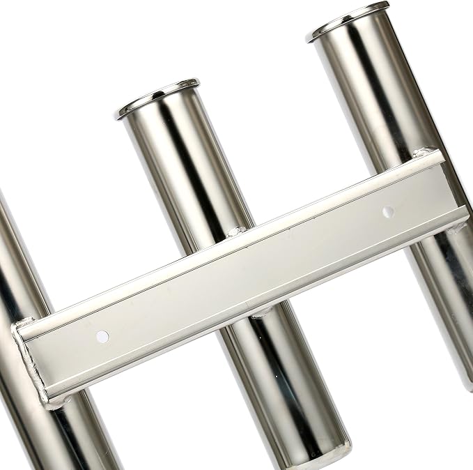 Amarine Made 2Pcs 3 Tube Boat Fishing Rod Rack 316 Stainless Steel Wall/Side Mounted Rod Holder Bracket Fishing Pole Holder for Marine Boat Yacht Camper