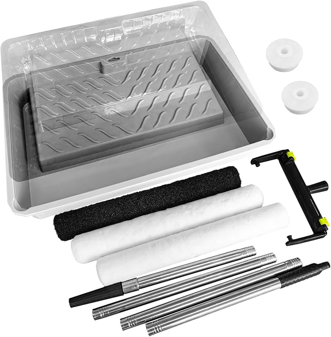 18 Inch Paint Roller Kit, 18" Microfiber Paint Rollers and Compound Roller, 24" Paint Tray, 10"-18" Adjustable Roller Frame, 32"-62" Extension Pole for Walls,Ceiling,Floors,Interior,Exterior Painting