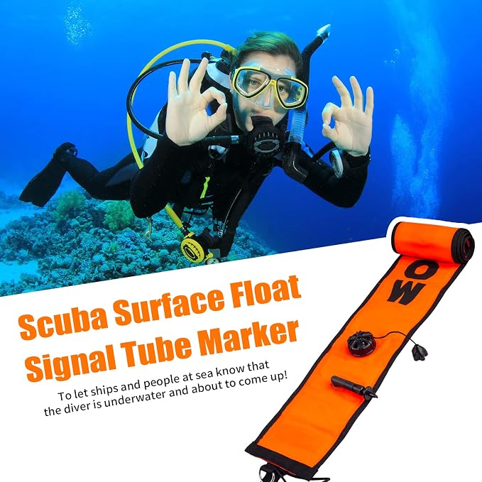 Diving SMB Surface Marker Buoy, High Visibility Inflatable Scuba Signal Tube with Reflective Strip, Safety Sausage Surface Signal Marker Buoy Float for Underwater Diving Snorkeling