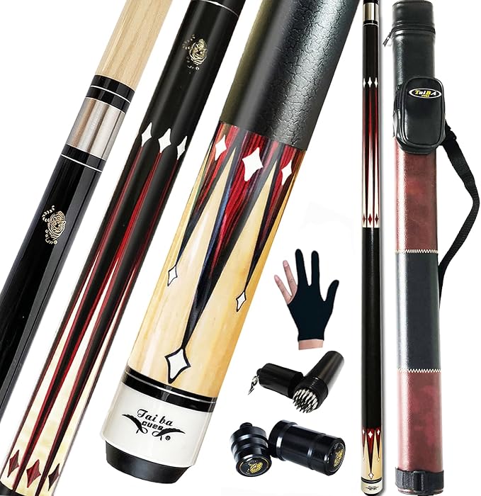 Tai ba cues 2-Piece Pool cue Stick + Hard Case, 13mm Tip, 58", Hardwood Canadian Maple Professional Billiard Pool Cue Stick 18,19,20,21,22 Oz Pool Stick (Selectable)-Blue, Black, Red, Gray, Green