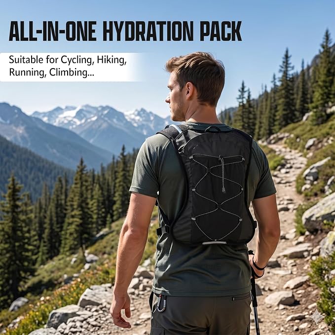HIPONY Hydration Backpack with 2L Leak-Proof Water Bladder, Lightweight Running Hydration Pack, Adjustable Vest Style Water Backpack for Hiking, Cycling and Trail Running