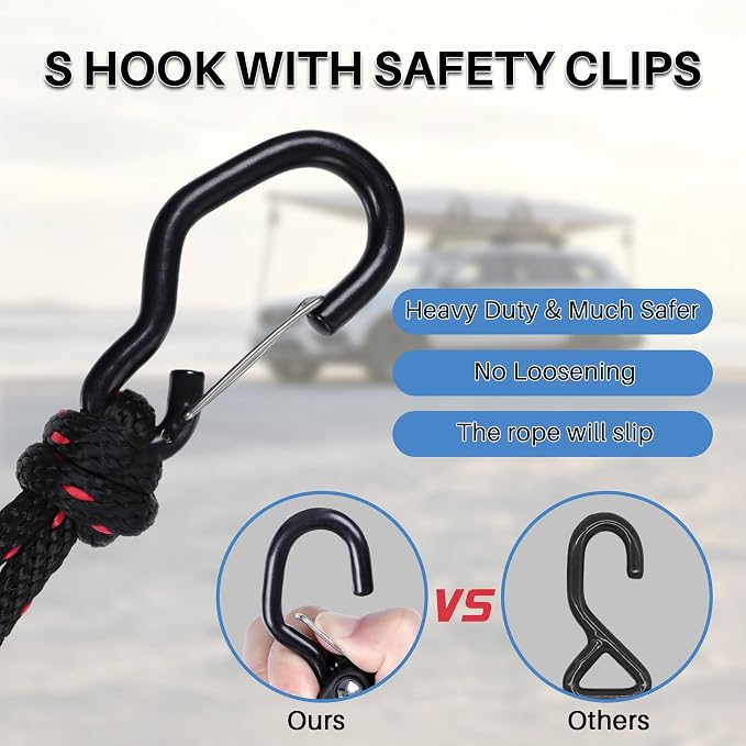 1PCS Kayak Rope Tie Down Ratchet Straps 1/2" ×14' Bow and Stern Tie Down Kayak with Safety S Hook Heavy Duty Ratchet Rope Black