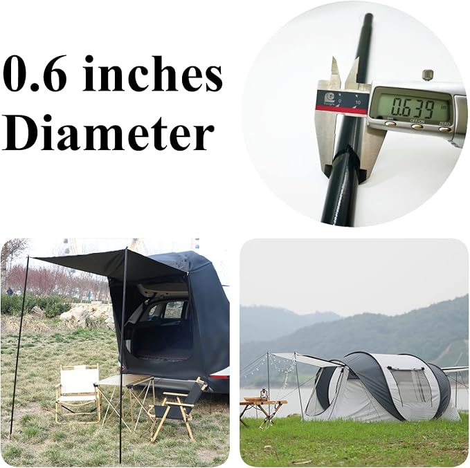 Adjustable Tent Poles Steel Rods for Tarp Canopy Camping Replacement Set of 2 (Black)