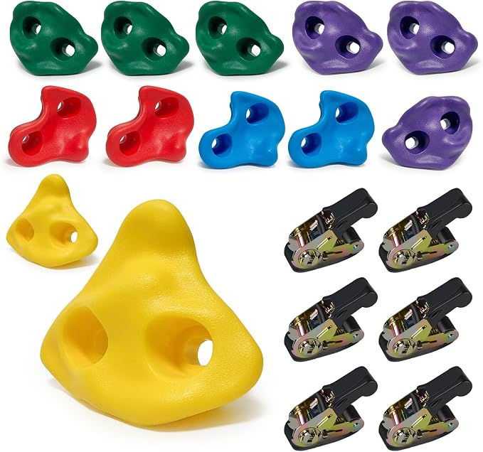 12 PCS Large Ninja Tree Climbing Holds for Kids,Tree Rock Climbing Kit with 6 Ratchet Straps for Kids,Large Rock Climbing Holds for Outdoor Ninja Warrior Obstacle Course Training