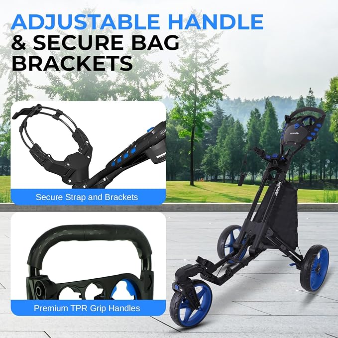 SereneLife Golf Push Pull Cart – Lightweight, Foldable, Bag Holder with Adjustable Handle, Caddy Accessories, Compact Folding Golf Trolley for Travel