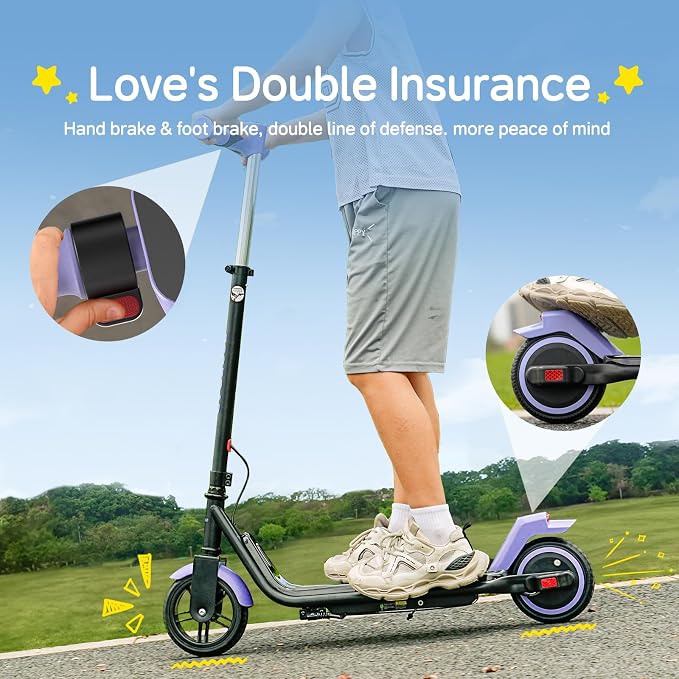 ECOROAD EK6 Kids Electric Scooter for 6-12, 3/6/10mph Speeds for Ultimate Comfort & Adjustable Height, 150W & Dual Brake Safety Electric Scooter, for Outdoor Play, Park Rides (Rider:3.9-5.2 FT)