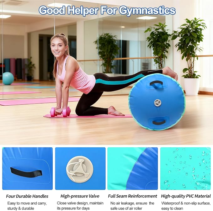 GYUEM Air Roller Gymnastics Barrel Inflatable Tumbling Roller Air Mat Octagon Mat with Electric Pump for Backhandspring Training Cheerleading Home Use