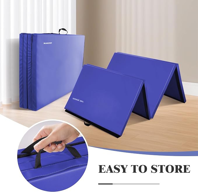 Fitvids Folding Exercise Gymnastics Mat 4'x8'x2" Gym Workout Mat with Carrying Handles High-Density Portable Fitness Aerobics Mats for Home Gym Yoga Pilates Tumbling MMA Core Training, Multiple Colors